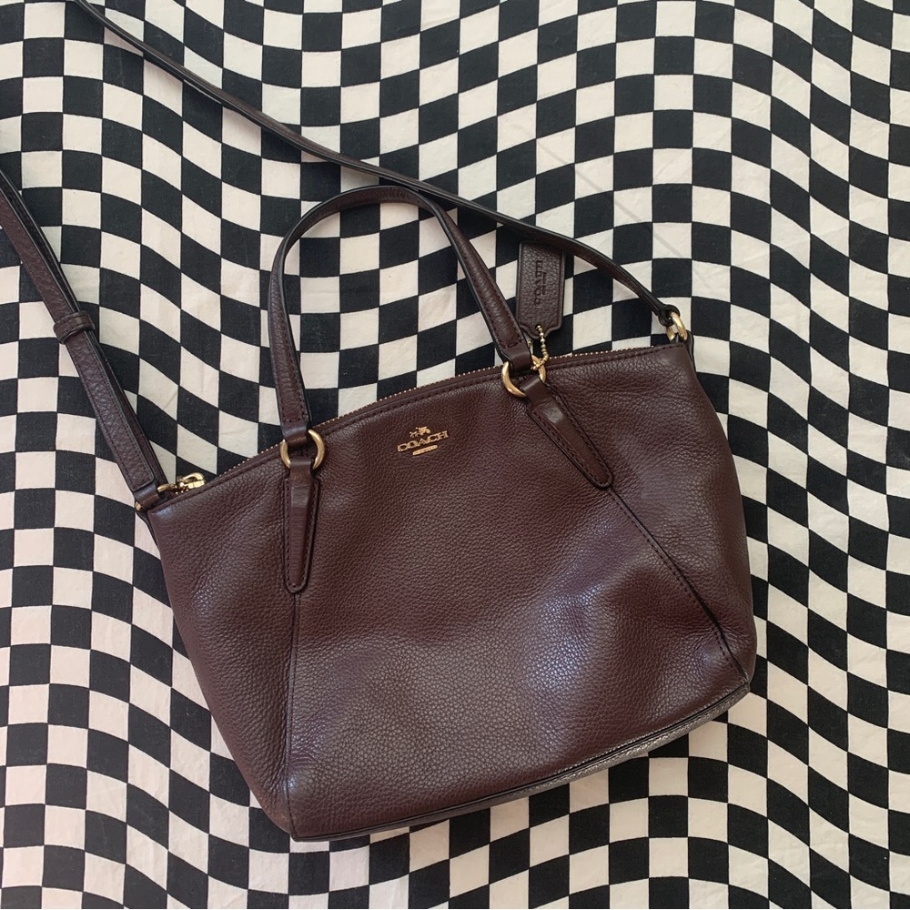 EUC Coach Purse Brown Purple Leather Crossbody and Handle Straps